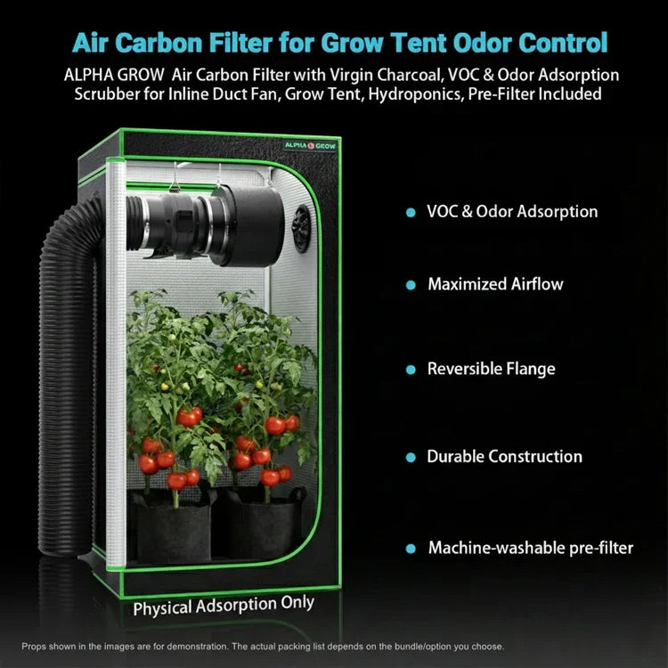 MIMEO Carbon Filter for Grow Tent Odor Control with LED Grow Light & Hydroponics Setup