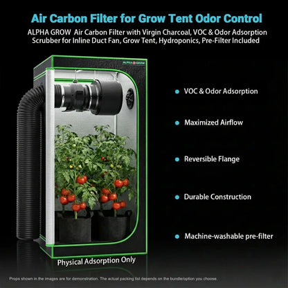 MIMEO Carbon Filter for Grow Tent Odor Control with LED Grow Light & Hydroponics Setup