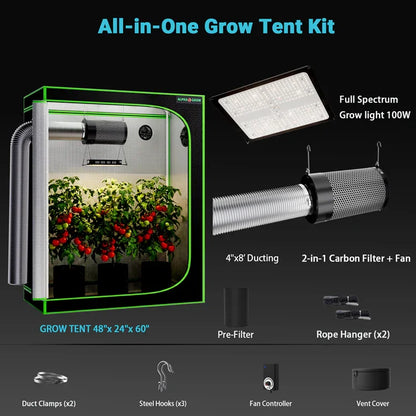 MIMEO All-in-One Grow Tent Kit with LED Grow Light, Carbon Filter & Ducting for Indoor Hydroponics