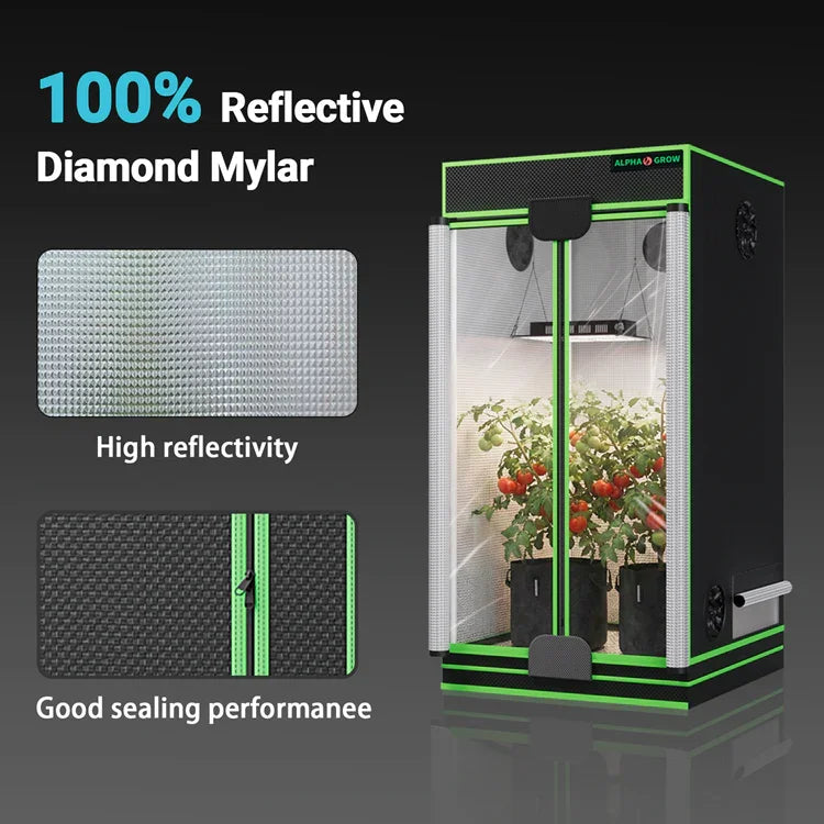 MIMEO Grow Tent with LED Light & Diamond Mylar – Indoor Hydroponics Turnkey Kit