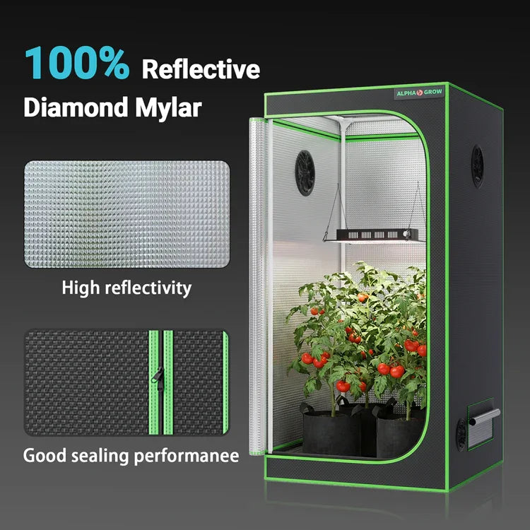 MIMEO Grow Tent with LED Light, 100% Reflective Diamond Mylar, Indoor Hydroponics Setup