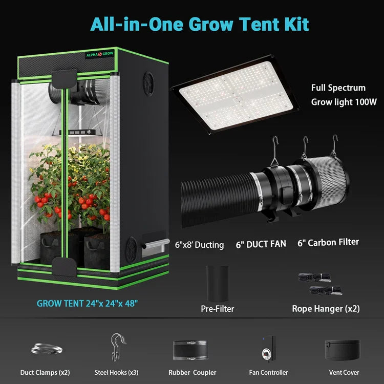 MIMEO All-in-One Grow Tent Kit with LED Grow Light, Carbon Filter & Duct Fan for Indoor Hydroponics