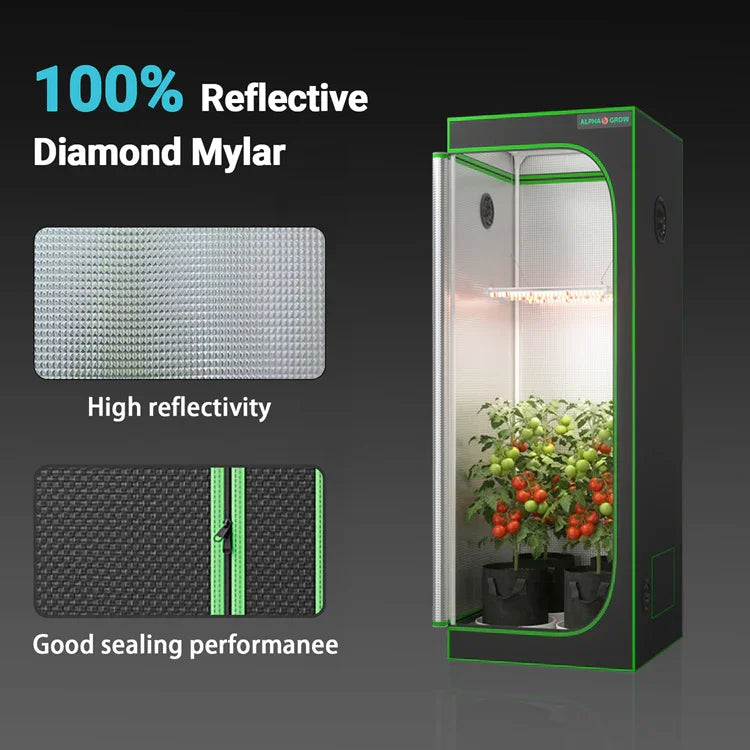 MIMEO Grow Tent with LED Grow Light, 100% Reflective Diamond Mylar, Indoor Hydroponics Setup