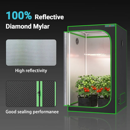 MIMEO Grow Tent with LED Light & Diamond Mylar, Indoor Hydroponics Turnkey Kit for Stealth Growing