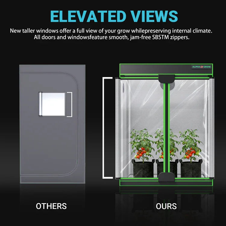 MIMEO Grow Tent with elevated windows, LED grow light, and stealth indoor hydroponics setup for turnkey gardening.