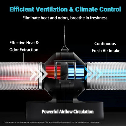 MIMEO inline fan for hydroponics with carbon filter, ensuring efficient ventilation and odor control in grow tents