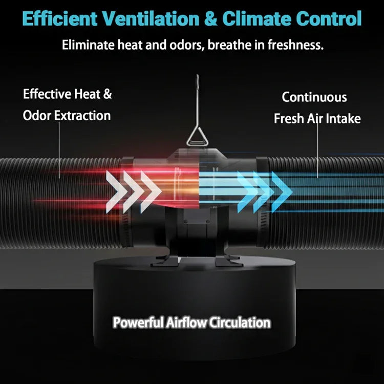 MIMEO inline fan for hydroponics with carbon filter, ensuring efficient ventilation and climate control in grow tents