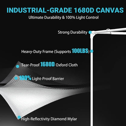MIMEO Grow Tent with 1680D Canvas, Heavy-Duty Frame, Light-Proof Barrier & Diamond Mylar Reflective Interior