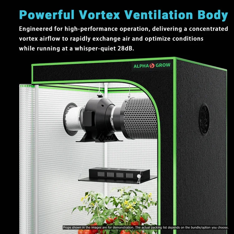 MIMEO Grow Tent with Powerful Vortex Ventilation, LED Grow Light & Carbon Filter for Stealth Indoor Hydroponics