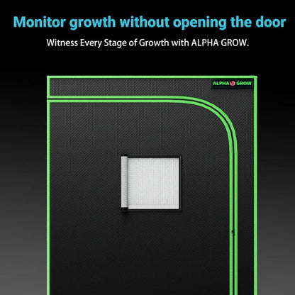 MIMEO Grow Tent with viewing window for stealth indoor gardening, featuring ALPHAGROW monitoring tech