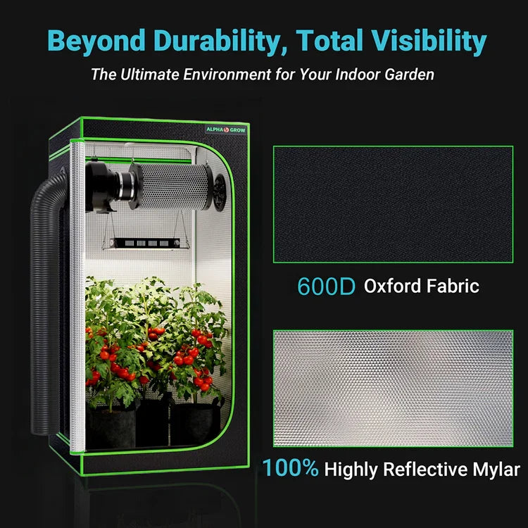 MIMEO Grow Tent with LED Light & Carbon Filter – 600D Oxford Fabric, Reflective Mylar for Indoor Hydroponics
