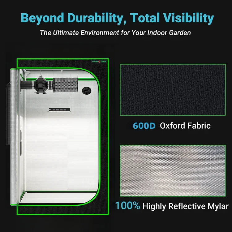 MIMEO Grow Tent with 600D Oxford Fabric & 100% Reflective Mylar for Indoor Hydroponics