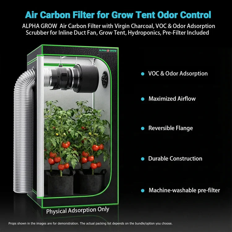MIMEO Carbon Filter for Grow Tent Odor Control with Inline Fan, Hydroponics Setup