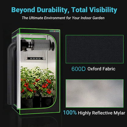 MIMEO Grow Tent with LED Light & Carbon Filter – 600D Oxford Fabric, Reflective Mylar for Indoor Hydroponics