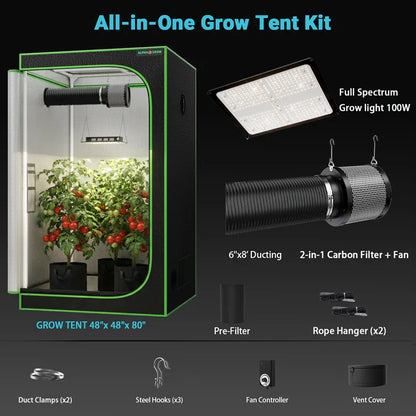 MIMEO All-in-One Grow Tent Kit with LED Grow Light, Carbon Filter & Fan for Indoor Hydroponics