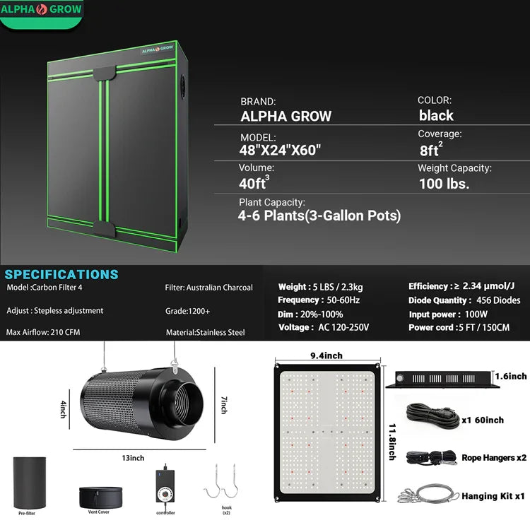 MIMEO indoor grow tent with LED light & carbon filter for stealth hydroponics setup