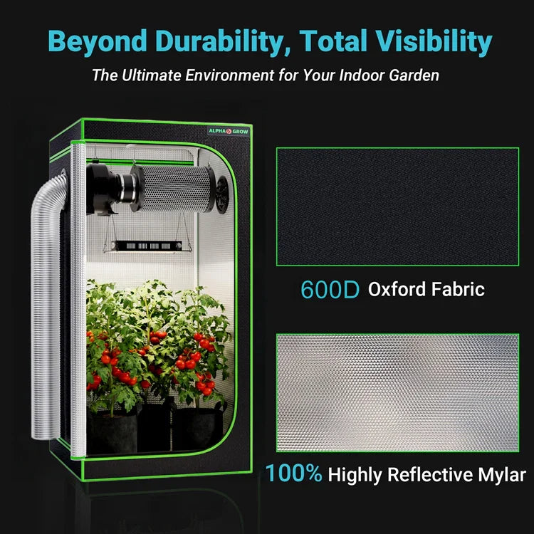 MIMEO Grow Tent with LED Light & Inline Fan – 600D Oxford Fabric, Reflective Mylar for Stealth Indoor Gardening