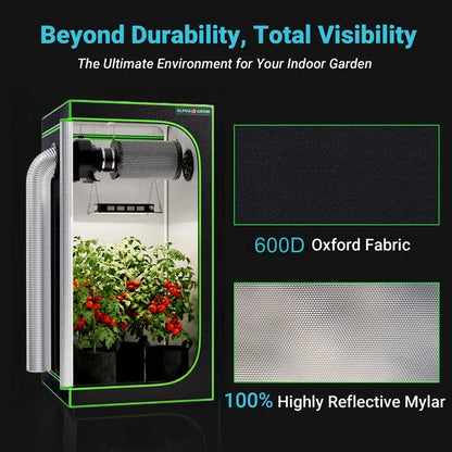 MIMEO Grow Tent with LED Light & Inline Fan – 600D Oxford Fabric, Reflective Mylar for Stealth Indoor Gardening