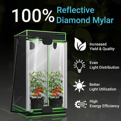 MIMEO Grow Tent with 100% Reflective Diamond Mylar, LED Grow Light, and Hydroponic Plants for Indoor Stealth Growing