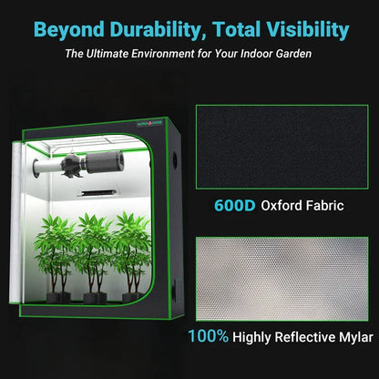 MIMEO Grow Tent with LED Grow Light & Carbon Filter for Indoor Gardening – 600D Oxford Fabric, Reflective Mylar