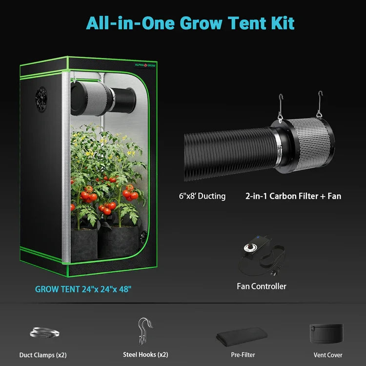 MIMEO All-in-One Grow Tent Kit with LED Grow Light, Carbon Filter & Fan for Indoor Hydroponics