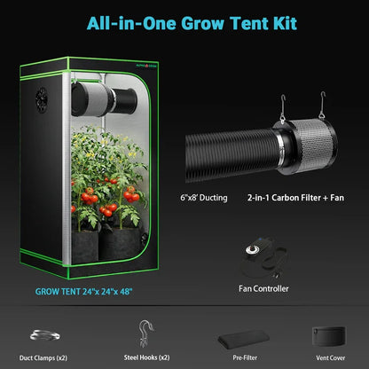 MIMEO All-in-One Grow Tent Kit with LED Light, Carbon Filter & Fan for Indoor Hydroponics