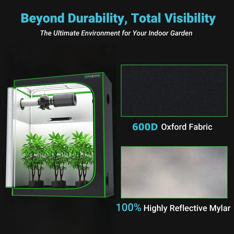 MIMEO Grow Tent with LED Grow Light & Carbon Filter for Indoor Hydroponics – 600D Oxford Fabric, Reflective Mylar