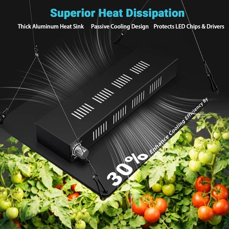 MIMEO LED Grow Light with superior heat dissipation for indoor hydroponics, enhancing plant growth in grow tents