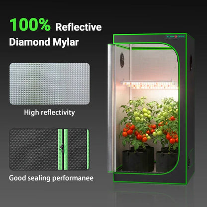 MIMEO Grow Tent with LED Grow Light, 100% Reflective Diamond Mylar, Indoor Hydroponic Turnkey Kit