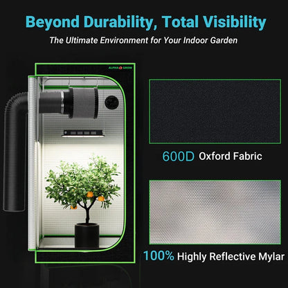 MIMEO Grow Tent with LED Light & Carbon Filter – 600D Oxford Fabric, Reflective Mylar for Indoor Hydroponics
