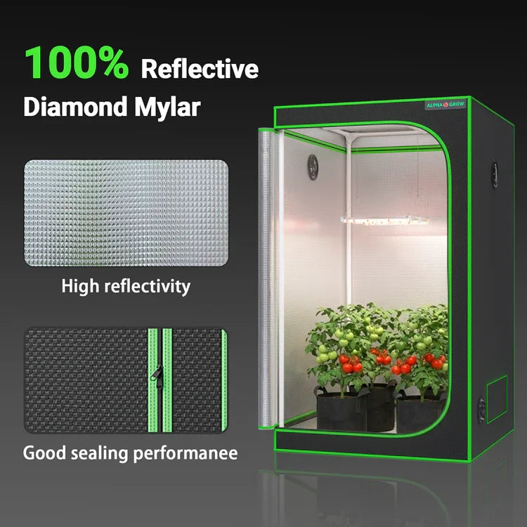 MIMEO Grow Tent with LED Grow Light, 100% Reflective Diamond Mylar, ideal for indoor hydroponics and stealth growing.