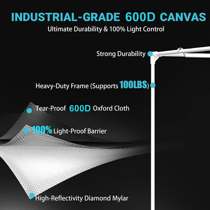 MIMEO Grow Tent with 600D Canvas, Heavy-Duty Frame, and Diamond Mylar for Stealth Indoor Hydroponics