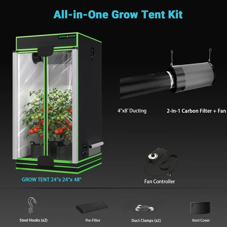 MIMEO All-in-One Grow Tent Kit with LED Light, Carbon Filter & Fan for Indoor Hydroponics