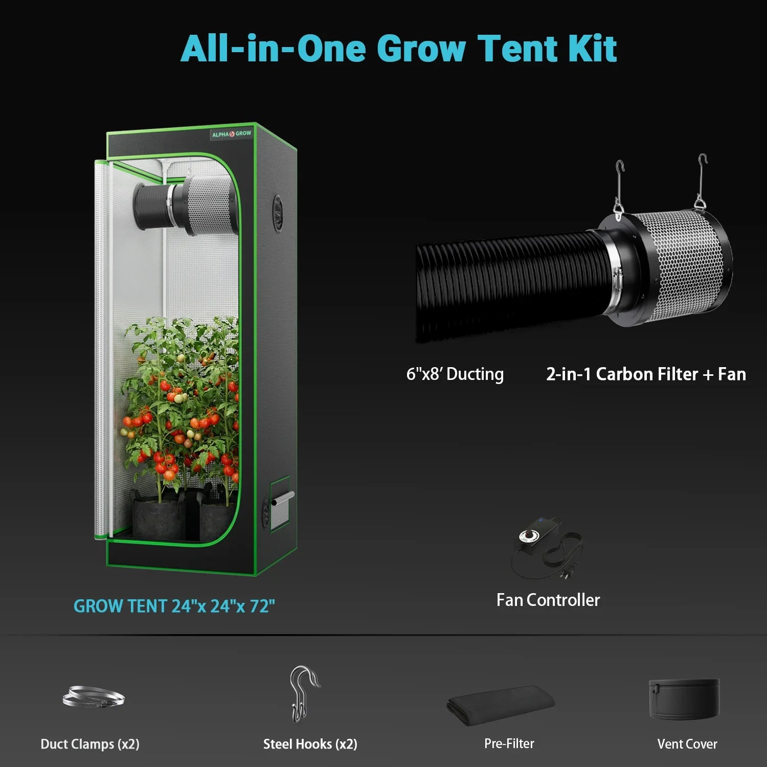 MIMEO All-in-One Grow Tent Kit with LED Grow Light, Carbon Filter & Fan for Indoor Hydroponics