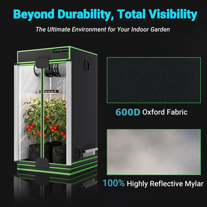 MIMEO Grow Tent with LED Light & Carbon Filter – 600D Oxford Fabric, Reflective Mylar for Indoor Hydroponics