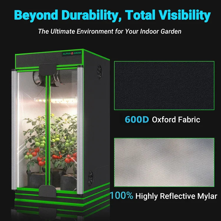 MIMEO Grow Tent with LED Grow Light, 600D Oxford Fabric & Reflective Mylar for Indoor Gardening