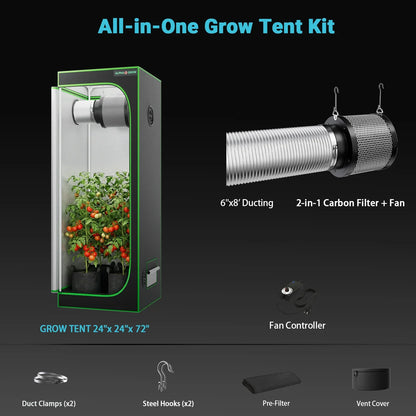 MIMEO All-in-One Grow Tent Kit with LED Grow Light, Carbon Filter, and Inline Fan for Indoor Hydroponics