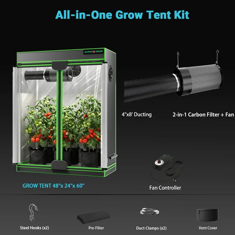 MIMEO All-in-One Grow Tent Kit with LED Light, Carbon Filter & Fan for Indoor Hydroponics
