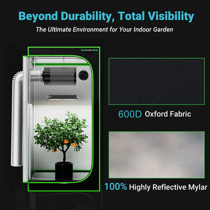 MIMEO Grow Tent with LED Light & Inline Fan – 600D Oxford Fabric, Reflective Mylar for Indoor Hydroponics