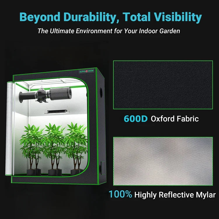 MIMEO Grow Tent with LED Light & Carbon Filter – 600D Oxford Fabric, Reflective Mylar for Indoor Hydroponics