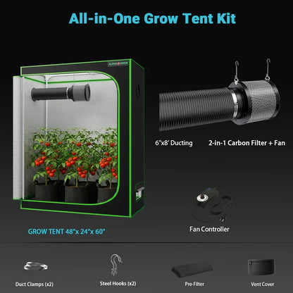 MIMEO All-in-One Grow Tent Kit with LED Light, Carbon Filter & Fan for Indoor Hydroponics