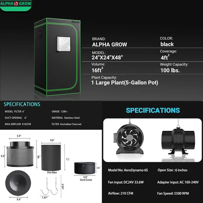 MIMEO indoor grow tent with LED light, inline fan & carbon filter for stealth hydroponics setup