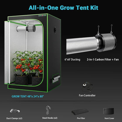 MIMEO All-in-One Grow Tent Kit with LED Light, Carbon Filter & Fan for Indoor Hydroponics