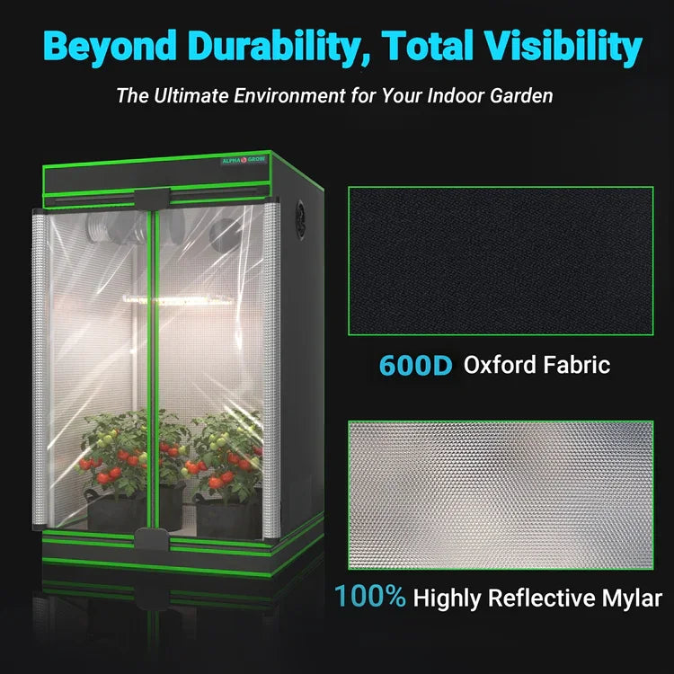 MIMEO Grow Tent with LED Light, 600D Oxford Fabric & Reflective Mylar for Indoor Hydroponics