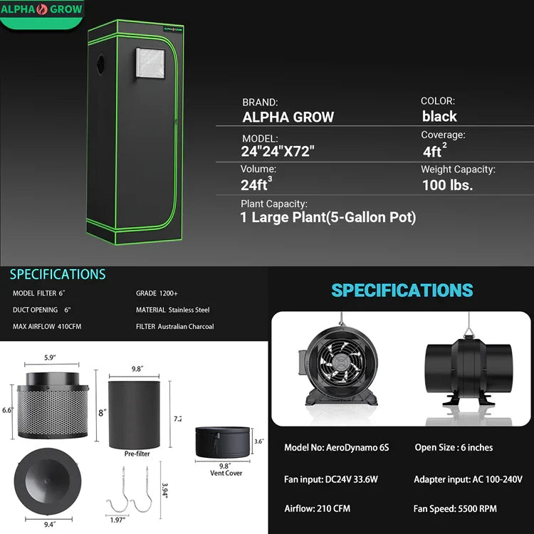 MIMEO indoor grow tent with LED light, inline fan & carbon filter for stealth hydroponics setup