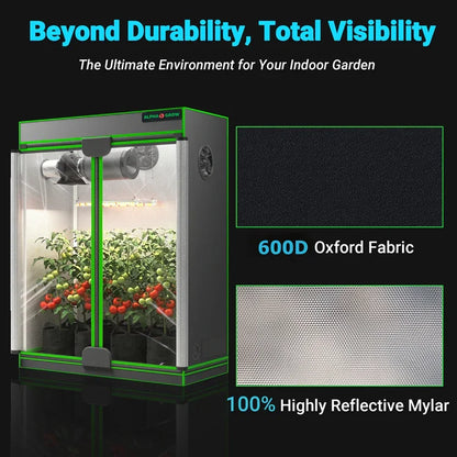 MIMEO Grow Tent with LED Grow Light & Inline Fan for Indoor Hydroponics – 600D Oxford Fabric, Reflective Mylar