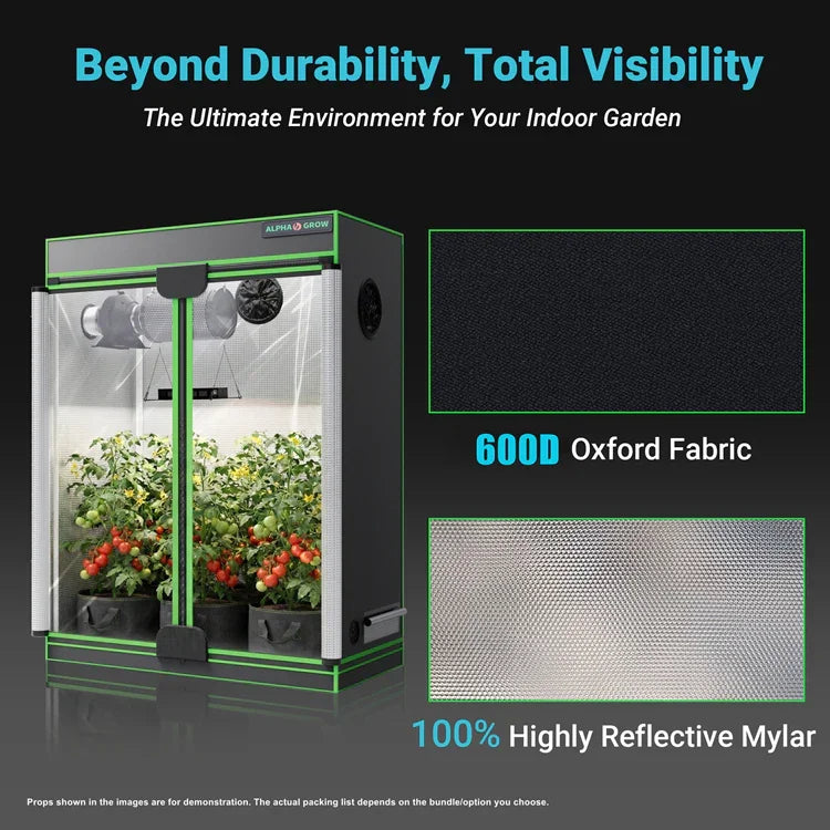MIMEO Grow Tent with LED Grow Light & Inline Fan for Indoor Hydroponics – 600D Oxford Fabric, Reflective Mylar