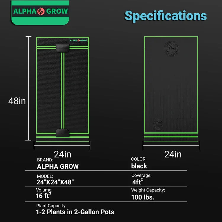 MIMEO Alpha Grow 24x24x48 inch indoor grow tent with LED grow light specs for stealth hydroponics setup