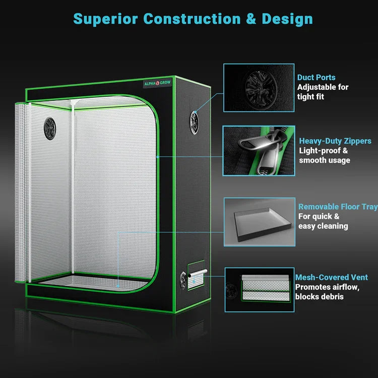 MIMEO Grow Tent with heavy-duty zippers, duct ports, and mesh-covered vent for indoor hydroponics