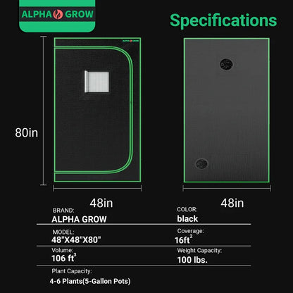 MIMEO Alpha Grow 48x48x80 inch indoor grow tent with stealth design, LED-ready, 16 sq ft coverage for hydroponics